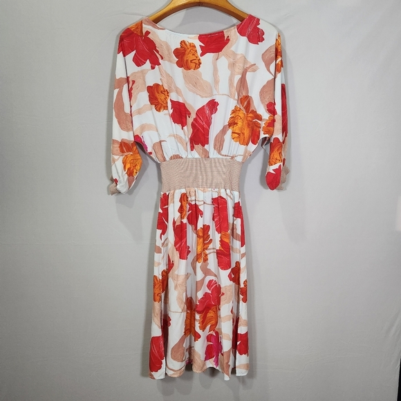 Maeve Red and White Fit and Flare Midi Dress with Flutter Sleeves - Picture 6 of 10